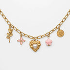 Collar Dorado Para Mujer Con Dijes Románticos Bisutería Fina Dorado