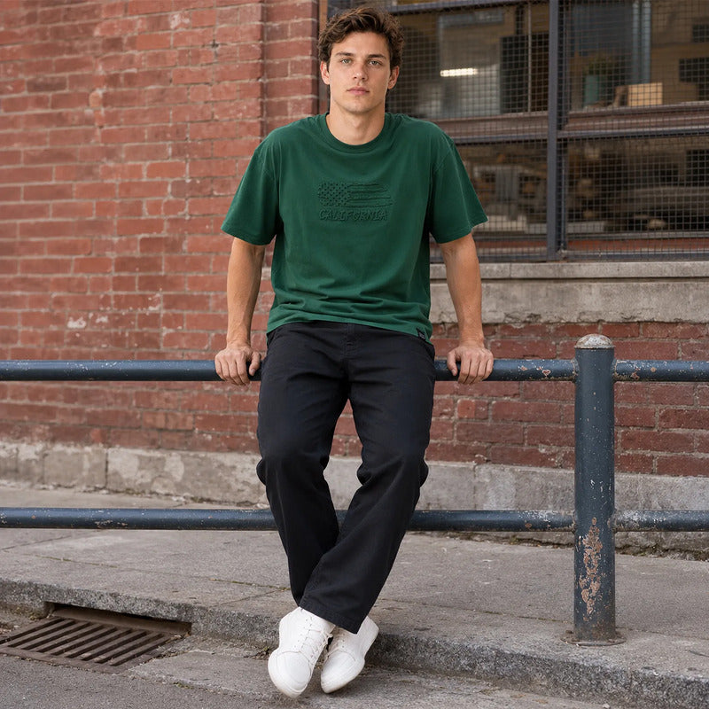 Playera Casual Holgada Para Hombre Tish-le2519 Roosevelt® Verde Oscuro California G Lisa