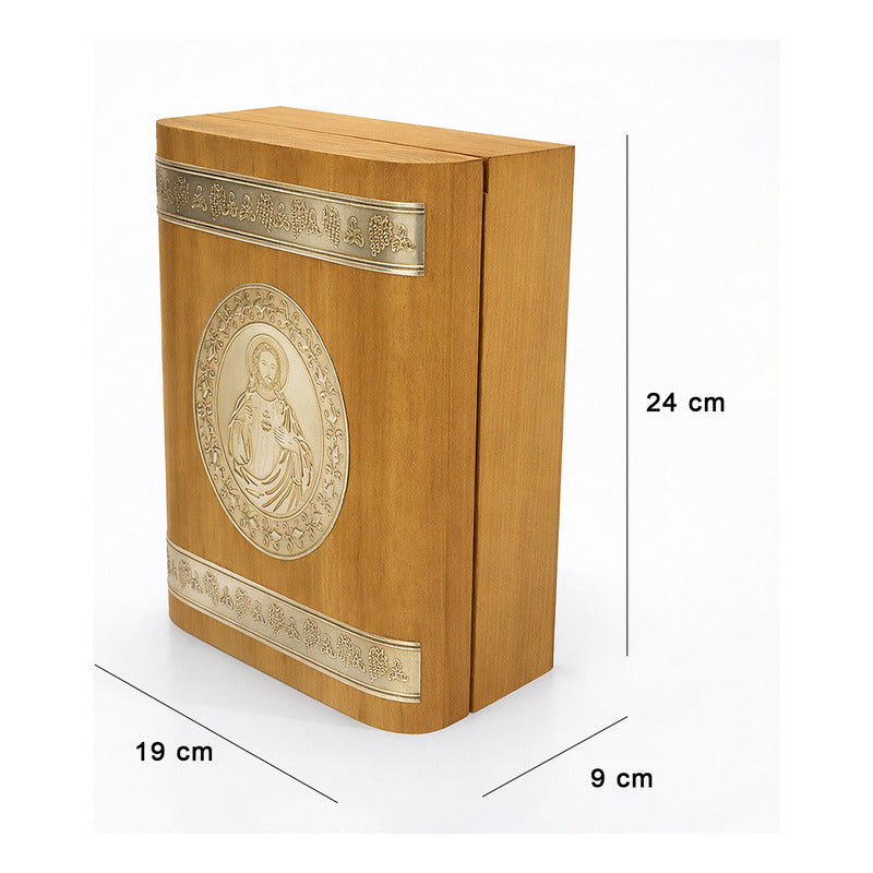 Set De Comunión Vela+biblia+caja De Madera Diseño Religioso