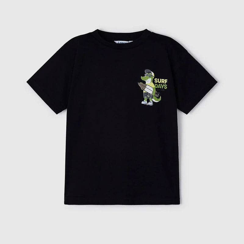 Playera Doble Estampado Para Niño Mod. 3015 Marca Mayoral® Negro Coco Surfs Days 8 Años Estampa Localizada