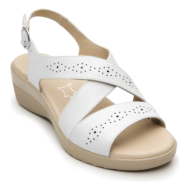 Sandalia Casual Cuña Baja Para Dama Mod.116024 Marca Flexi® Blanco Perforado 25 Mx