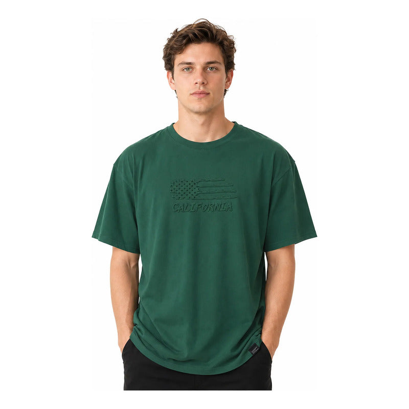 Playera Casual Holgada Para Hombre Tish-le2519 Roosevelt® Verde Oscuro California M Lisa