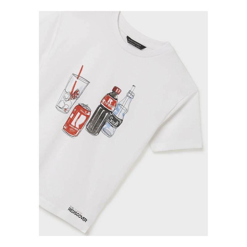 Playera Casual Cómoda Para Niño Mod.6082 Marca Mayoral® Blanco Soda 12 Años Lisa