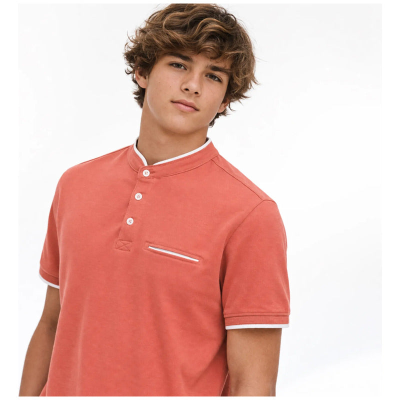 Playera Juvenil Tipo Polo Cuello Mao Mod.6163 Marca Mayoral® Siena 14 Liso