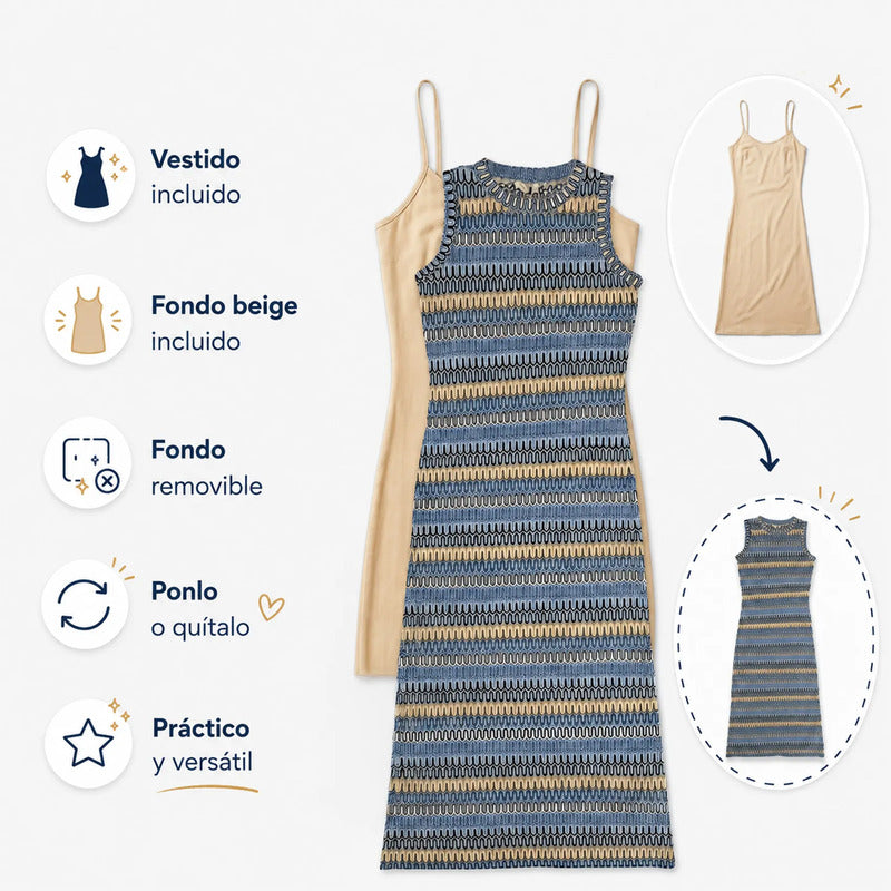 Vestido Largo Tipo Crochet Para Mujer Mod.80069 Alma Morena® Multicolor Crochet Ch