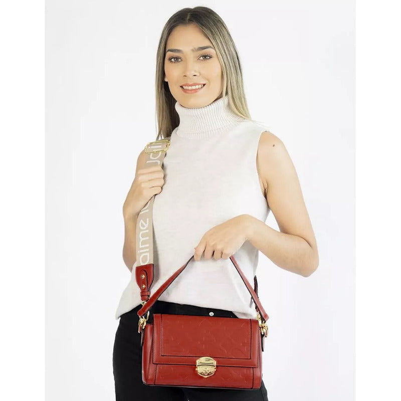 Bolsa Crossbody Para Mujer Mod. Ji 2256 Marca Jaime Ibiza® Rojo Lisa Níquel