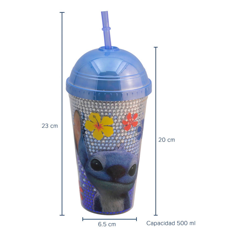 Vaso Con Popote Doble Pared Con Domo 500ml Diseños Animados