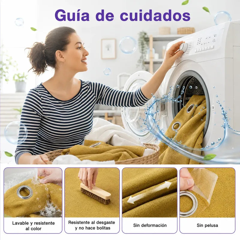 Set De Cortinas Blackout  Impermeables 1.37 X 2.13mts Luna® Mostaza