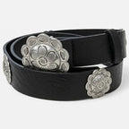 Cinturon Estilo Boho Western Con Hebilla Floral Para Mujer Negro Lisa 100 Cm