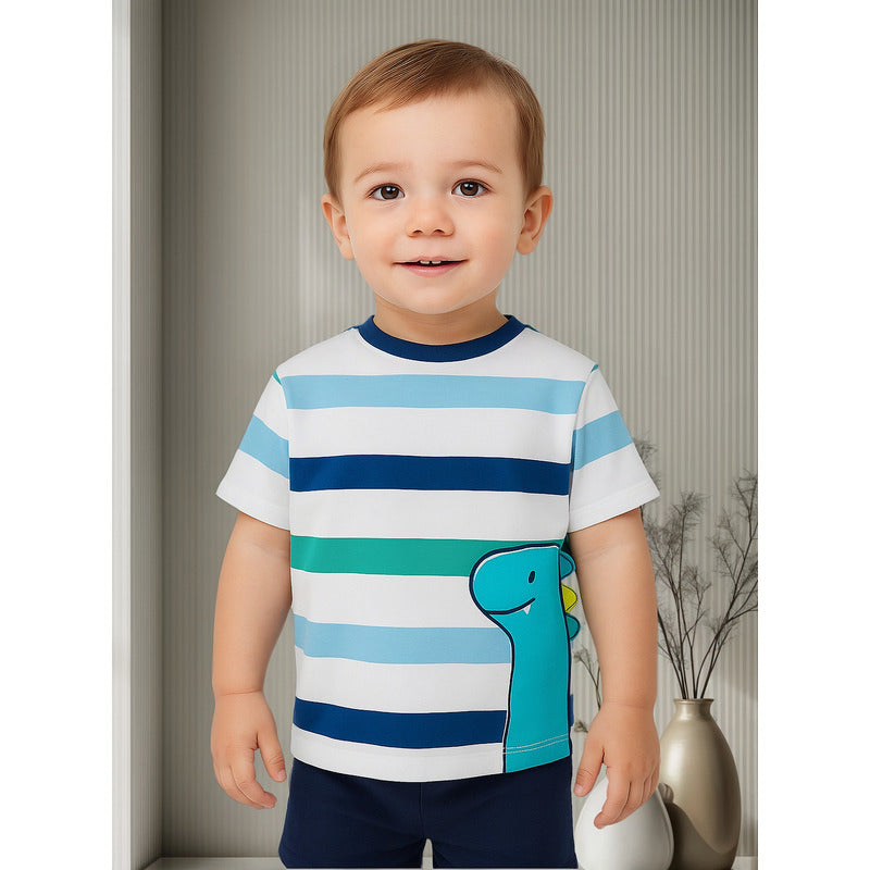 Playera Comoda Para Bebé Mod.1002 Marca Mayoral® Multicolor Dinosaurio 6-9 Meses Lisa
