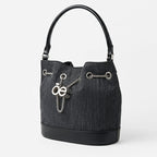 Bolso Drawstring Mediano Para Mujer Marca Cloe® Negro Lisa Níquel