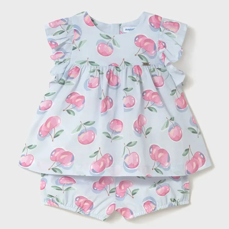 Conjunto De Niña Blusa+short Mod.1238 Marca Mayoral® Azul Frutos 4 Años
