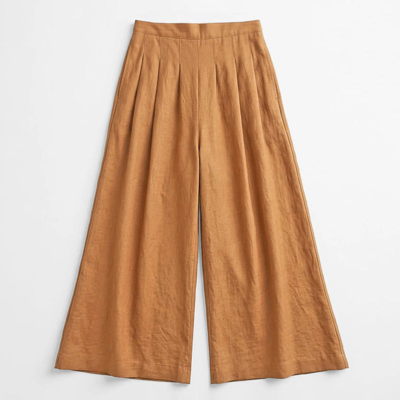 Pantalón Palazzo Lino Pierna Ancha Pg00677 Marca Ferriano® Camel Lisa Ch