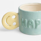 Taza Tarro De Cerámica Con Relieve Asa Con Forma Multicolor Happy 1784-46