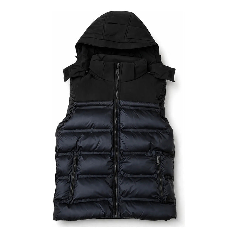 Chaleco Para Hombre Acolchado Con Capucha M.h45305 Bobois® Azul Oscuro Lisa G