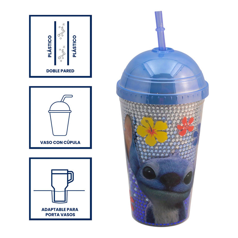Vaso Con Popote Doble Pared Con Domo 500ml Diseños Animados