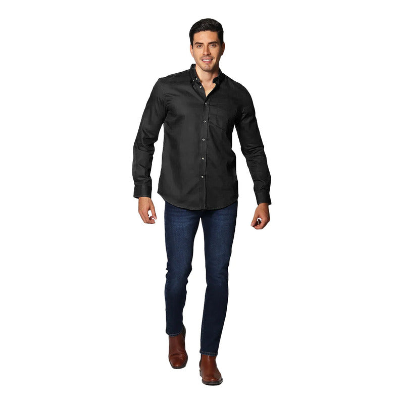 Camisa Para Hombre Manga Larga Mod.b35112 Marca Bobois® Negro Rayas G