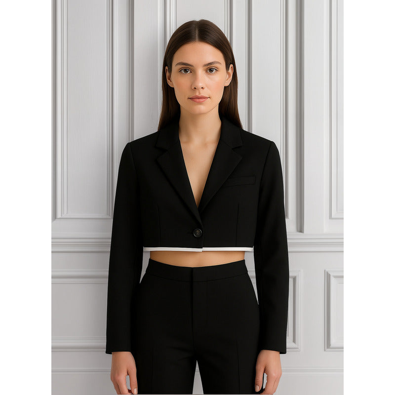 Blazer Casual Corto Para Dama Mod. Bj07377 Marca. Blashe® Negro Lisa S