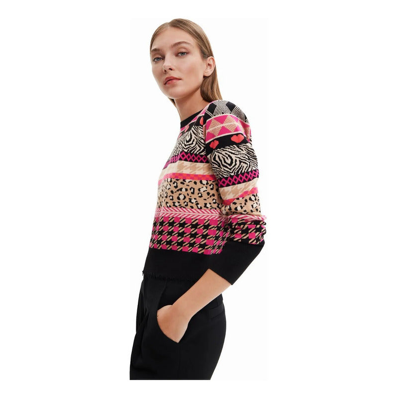 Suéter Casual Para Mujer Estampado Original Marca Desigual® Multicolor 22wwjf72