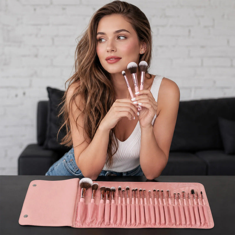Set De Brochas 24pz Con Estuche Para Viaje True Makeup® Rosa