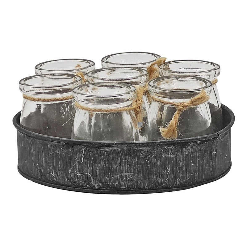 Decoración Para Interior Jarritos Vintage Con Base Metálica Blanco