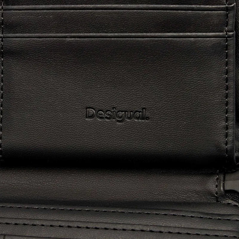Cartera Para Dama Bordada Mod. 25sapy Marca Desigual® Color Negro Diseño De La Tela Entrelazado