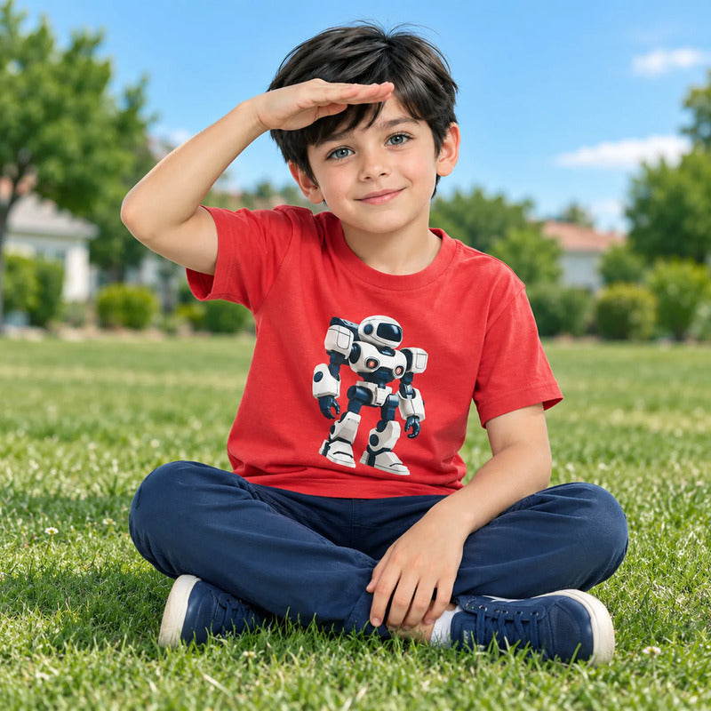 Playera Casual Para Niño Mod.3066 Marca Mayoral® Tomate Robot 7 Años Lisa