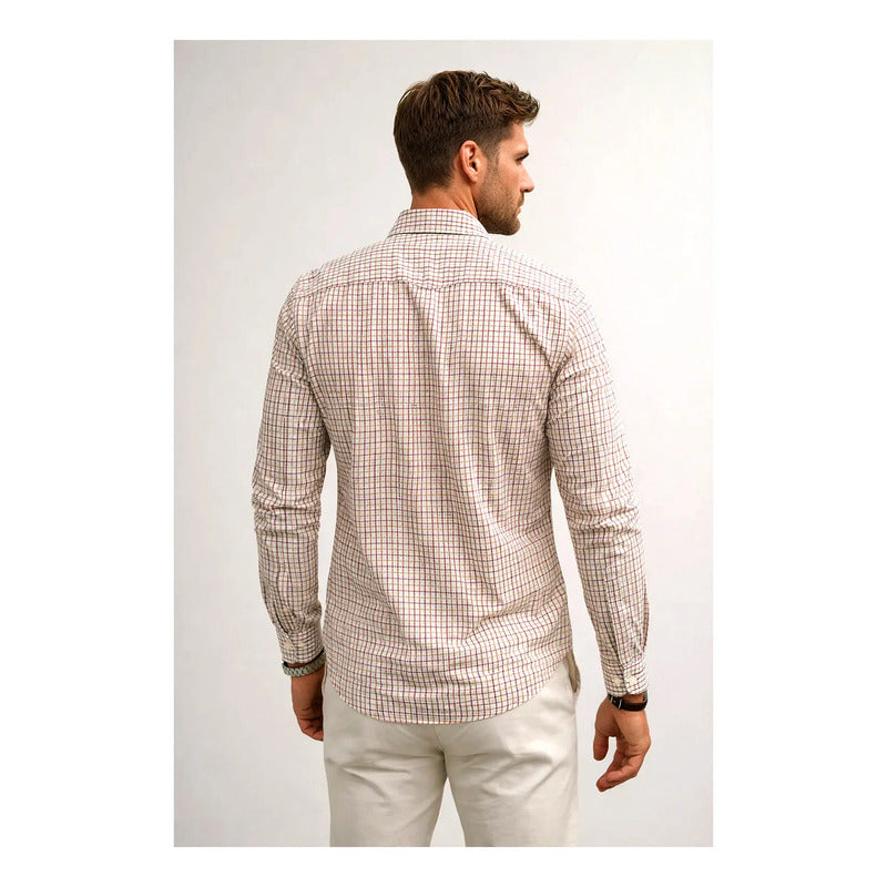 Camisa Semiformal Para Hombre Mod.b61203 Marca Bobois® Kaky Cuadros Xg