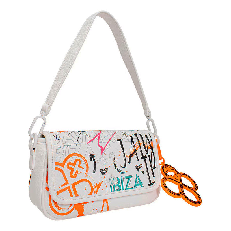 Bolso Crossbody Para Mujer Mod. Ji2582 Marca Jaime Ibiza® Blanco Grafico Urban Níquel