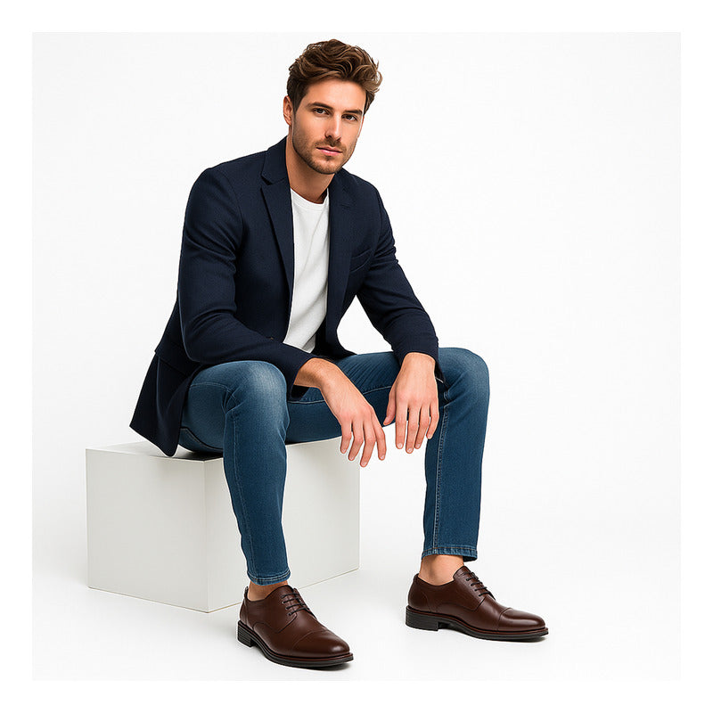 Zapato Derby Semivestir Para Hombre Mod. 400102 Marca Flexi® Marrón Oscuro Lisa 26,5 Mx