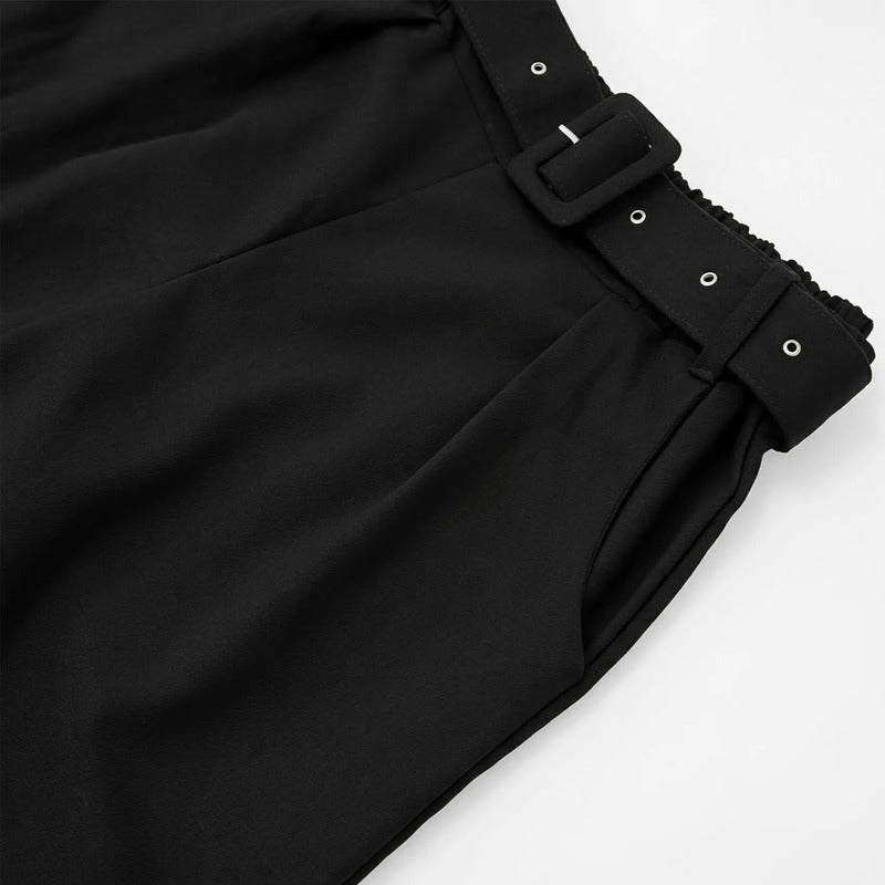 Pantalon Con Cinturon Para Mujer Mod. Kf099 Marca Julys® Negro Lisa M