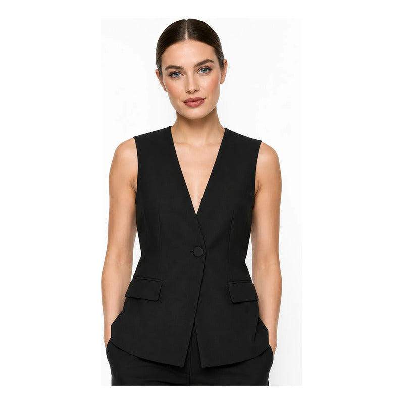 Chaleco De Vestir Cuello V Para Mujer Cg00254 Ferriano® Negro Lisa G