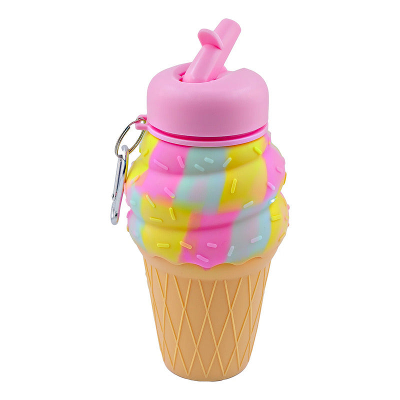 Botella De Silicon Expandible Plegable 550ml Diseño Animados Helado 1766-40