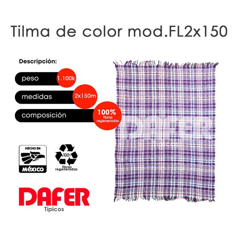 Cobija Mexicana Tilma De Color Mod.fl 2x1.50m Económica Cuadros 1.1 Kg Morado