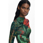 Blusa Ligera Cuello Alto Para Mujer 25wwjf48/4055 Desigual® Multicolor Geométrico Xl
