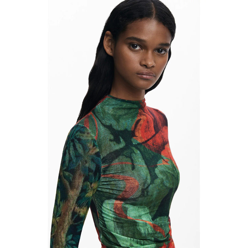 Blusa Ligera Cuello Alto Para Mujer 25wwjf48/4055 Desigual® Multicolor Geométrico Xl