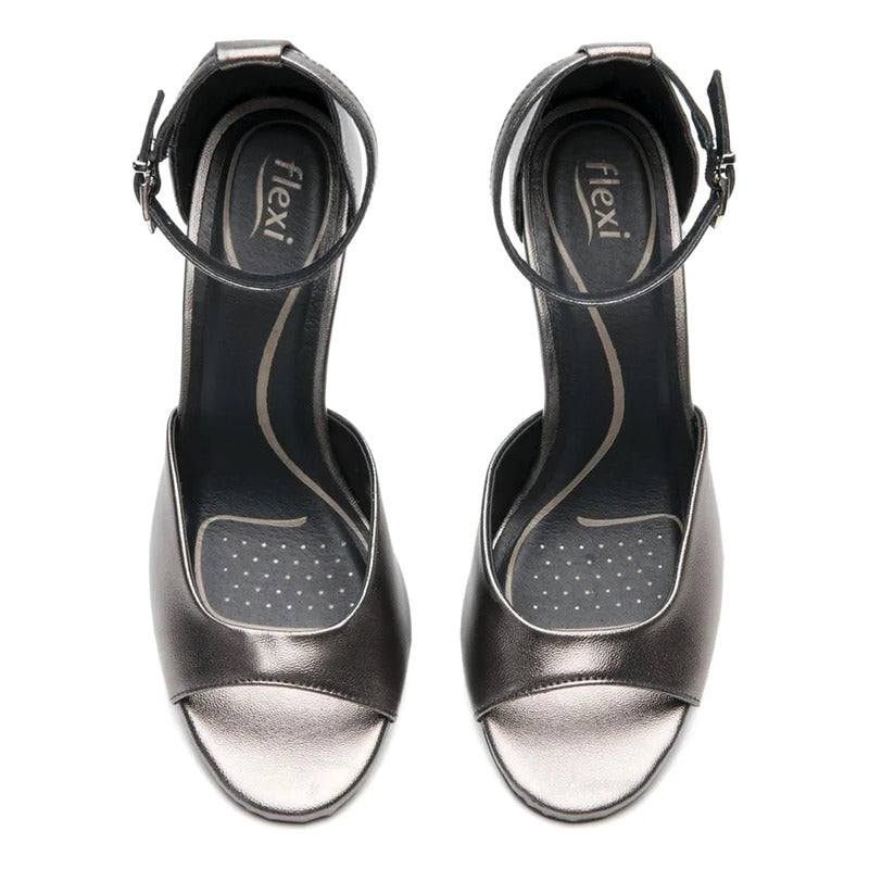 Sandalias Tacón 8.5cm Formales Para Dama Estil.140503 Flexi® Antimonio Brillante 24.5 Mx