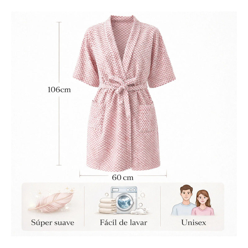 Bata Domino Suave Para Descanso / Baño Con Bolsillos Unisex Rosa Palo Dominó Unica