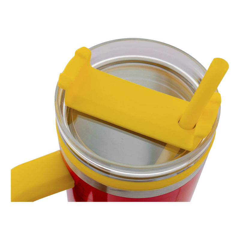 Termo Doble Pared Con Asa Y Popote 1.2 L Diseños Animados