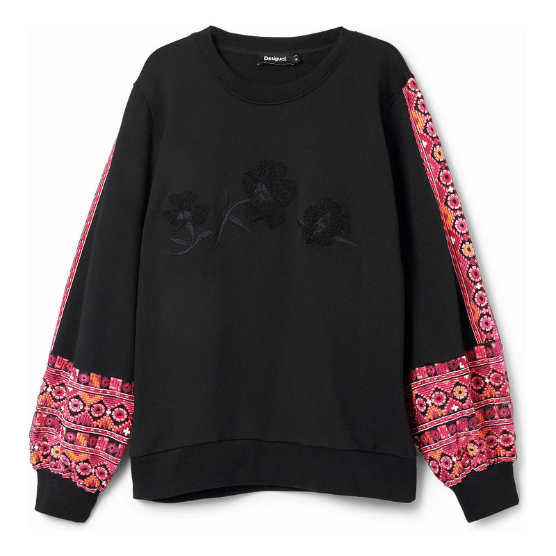 Sudadera Mangas Bordadas Para Mujer 24swsk29/2000 Desigual® Xl Negro Bordado