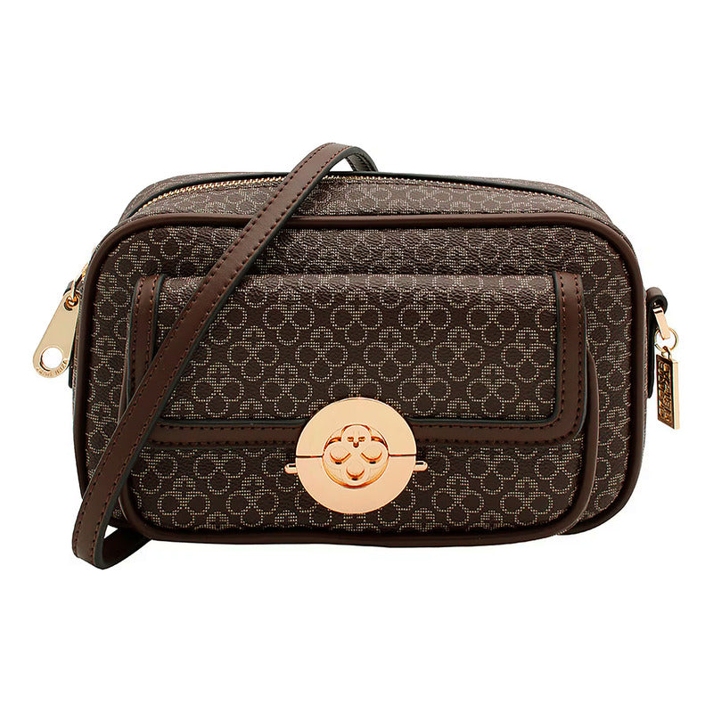 Bolso Crossbody Para Mujer Mod. Ji 2376 Marca Jaime Ibiza® Marrón Geométrico Níquel