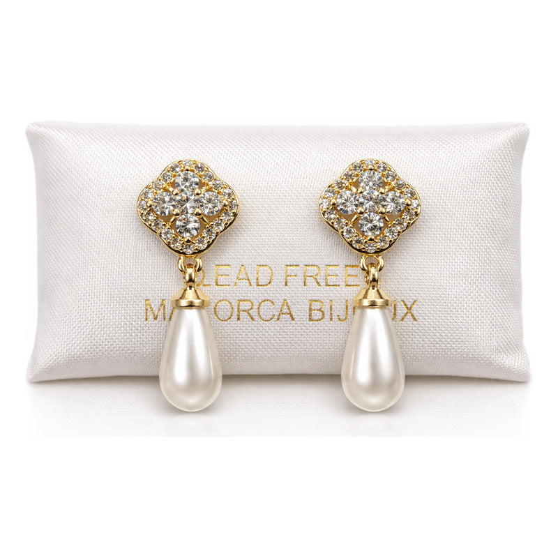 Aretes Elegantes Gota De Perla Para Mujer Bisutería Fina Beige