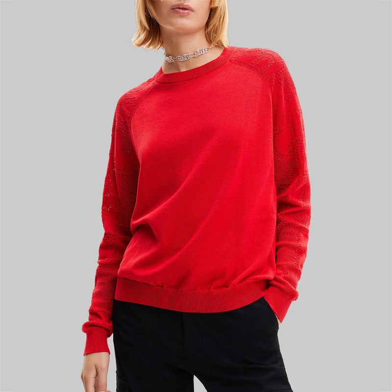 Suéter Holgado Para Mujer 24swjf09/ 3036 Marca Desigual® Rojo Lisa S