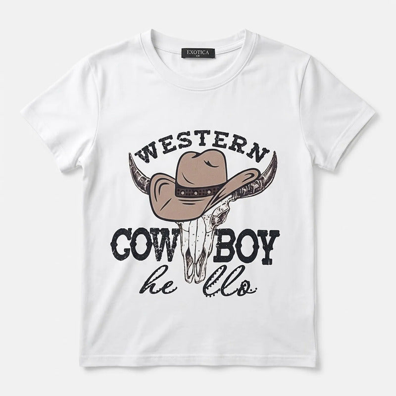 Blusa Casual Para Mujer Mod.2533 Marca Exotica® Blanco Cow Boy Ch
