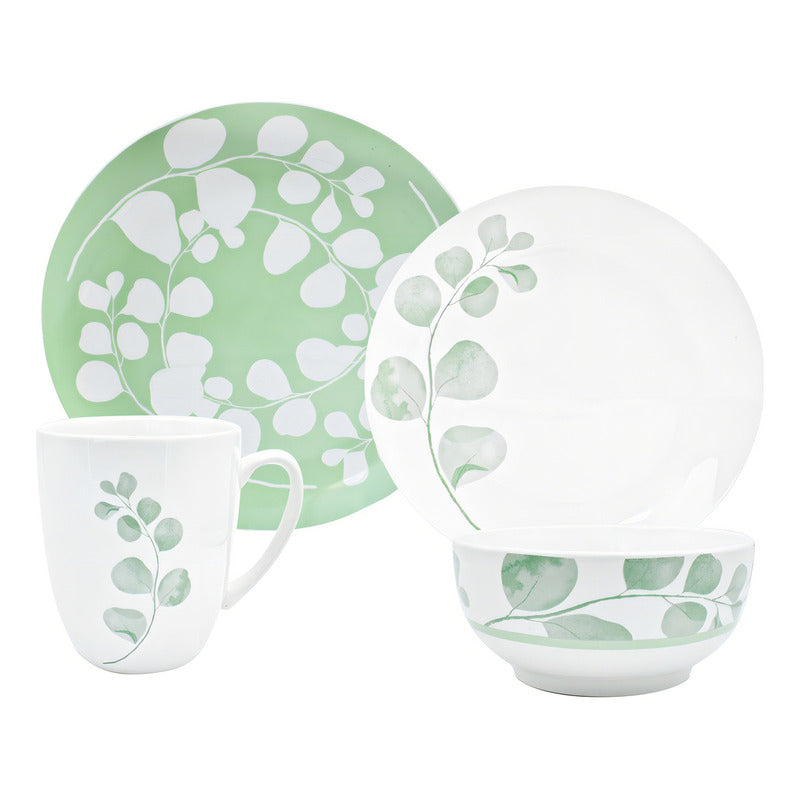 Vajilla Porcelana Fina Alemana Naturaleza Botánica 4p 16pzas Color Blanco/azul