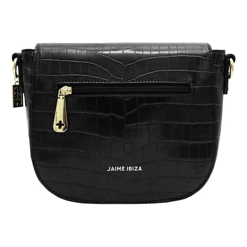 Bolso Crossbody Para Mujer Mod. Ji2226 Marca Jaime Ibiza® Negro Craquelado Dorado