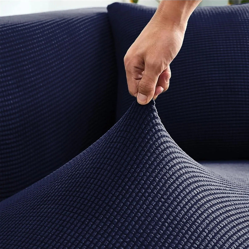 Cubre Sala Set 3 Piezas Estirable Ajuste Perfecto Blank &co® Azul Oscuro Geométrico