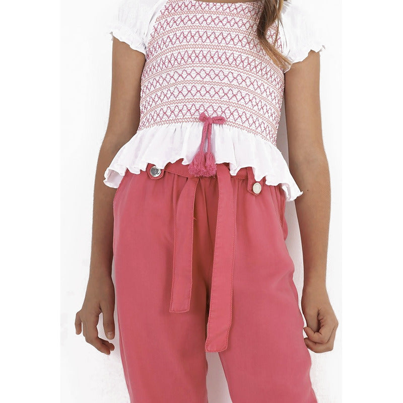 Pantalón Cropped Con Moño En Tencel Mod.6583 Marca Mayoral® Rosa Chicle Liso 18