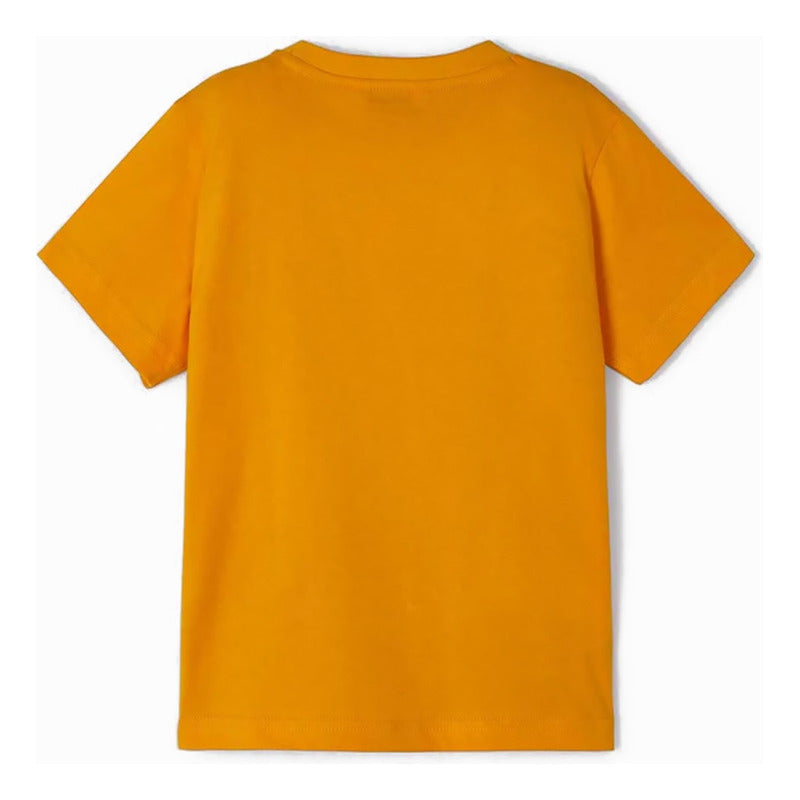 Playera Casual Comoda Para Niño Marca Mayoral® Naranja Claro Tigre Blanco 2 Lisa
