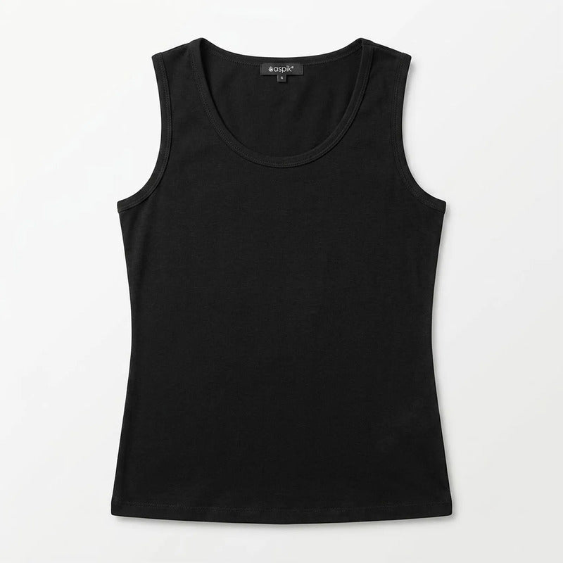Blusa Básica Suave Sin Mangas Para Mujer Apx-0214 Aspik® Negro Lisa Ch